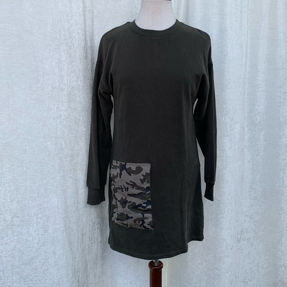 Zara Trafaluc Army Green Camo Pocket Sweatshirt Dress - Picture 4 of 13